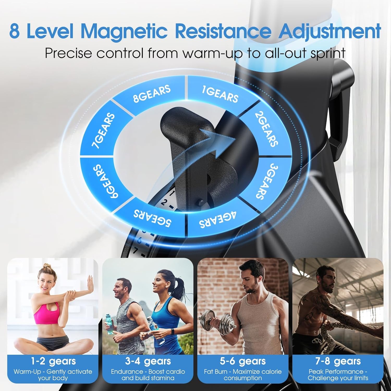 Exercise Bike, Magnetic & Air Resistance Indoor Bike, Stationary Bike for Home with Silent Belt Drive, Adjustable Resistance, App Compatible Cycling Bike with LCD Monitor, 350Lbs Capacity Workout Bike