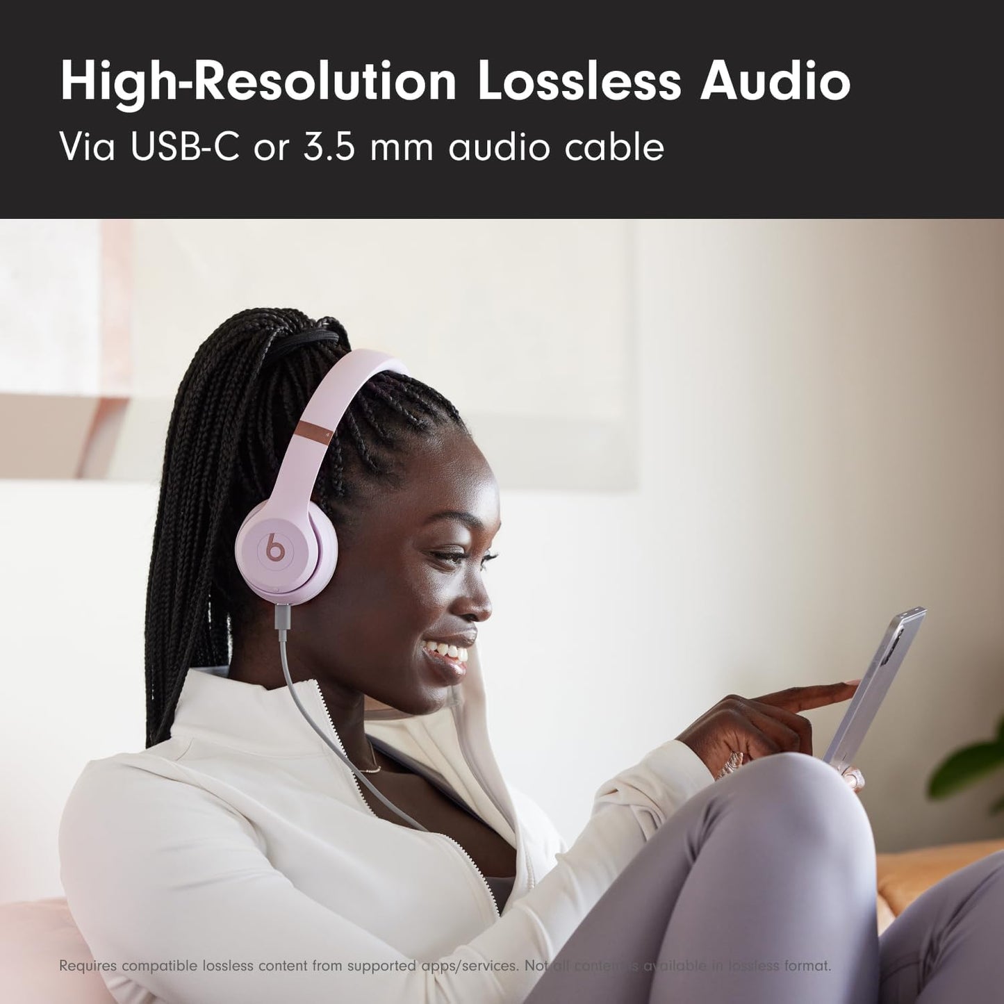 Solo 4 Wireless On-Ear Bluetooth Headphones - Up to 50 Hours Battery Life, Ultra-Lightweight Comfort, Enhanced Sound Quality, Compatible with Apple and Android - Cloud Pink