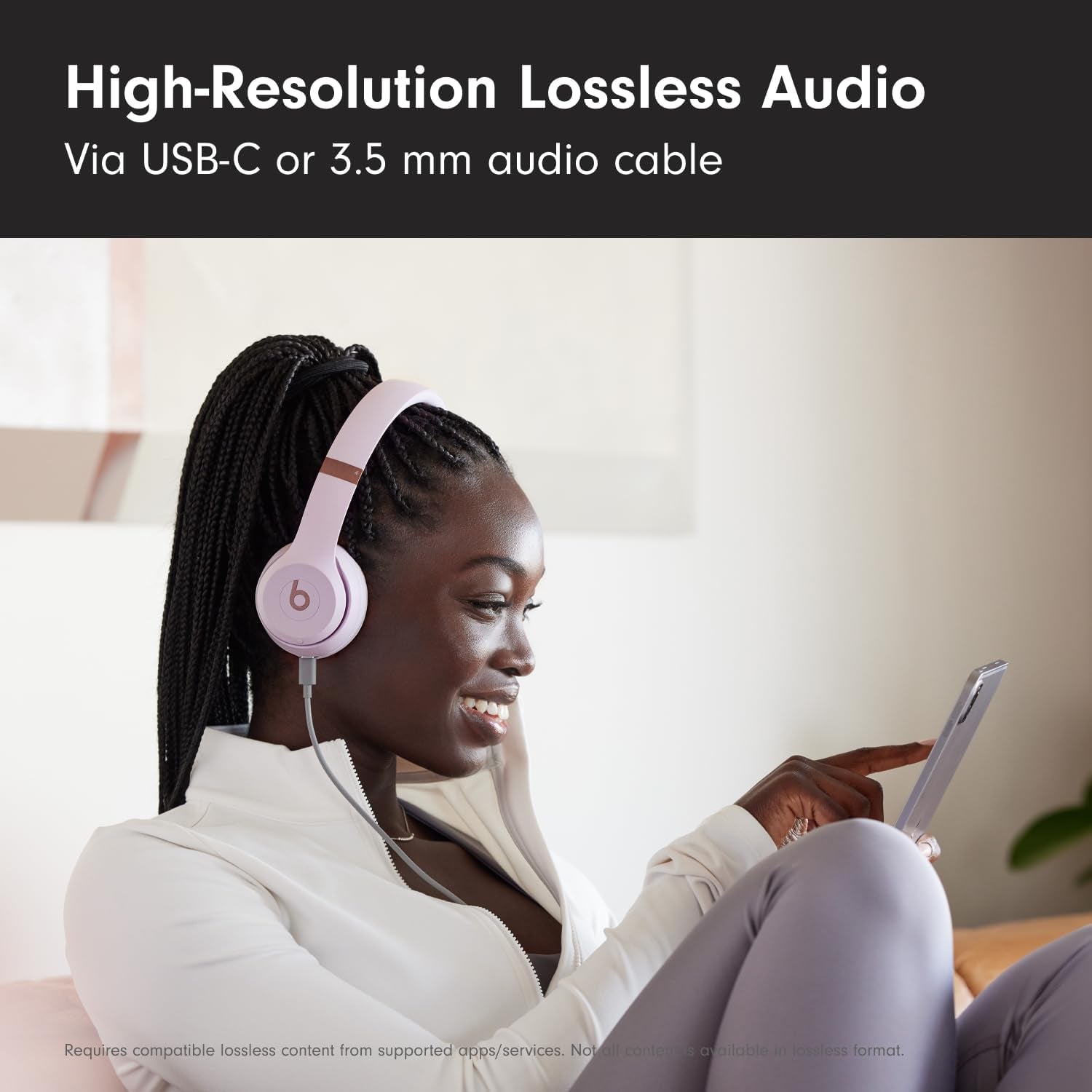 Solo 4 Wireless On-Ear Bluetooth Headphones - Up to 50 Hours Battery Life, Ultra-Lightweight Comfort, Enhanced Sound Quality, Compatible with Apple and Android - Cloud Pink