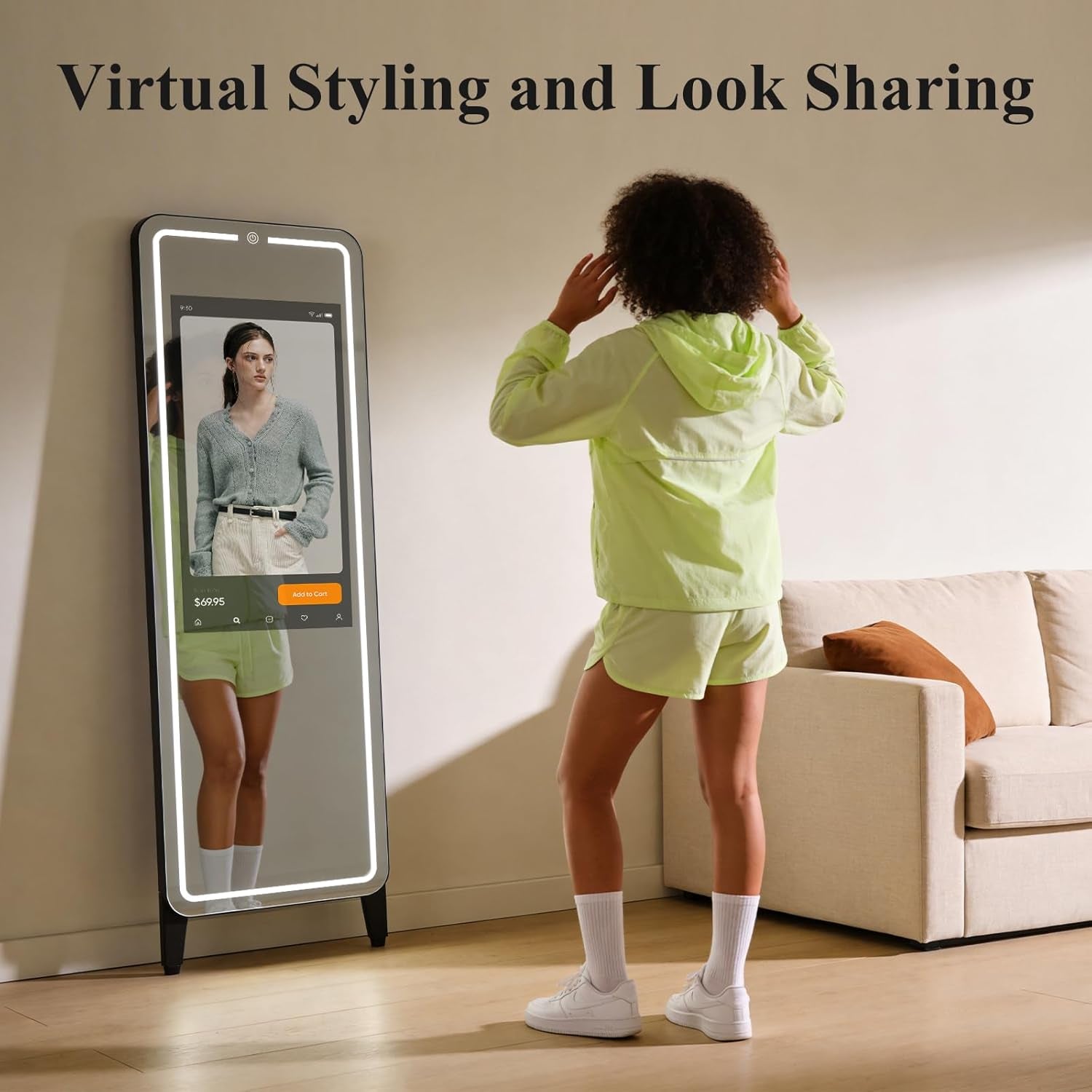 Smart Fitness Mirror for Home Gym Workout, 32" Touchscreen & Open System, No Subscription Fees, Support Fitness Apps, Wall Mount & Free Standing, Can Be Used with Home Workout Equipment