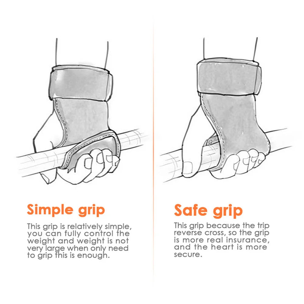 Gym Grips for Men Women Cowhide Palm Guards Weightlifting Fitness Workout Gloves Grips with Wrist Wraps Training Equipment