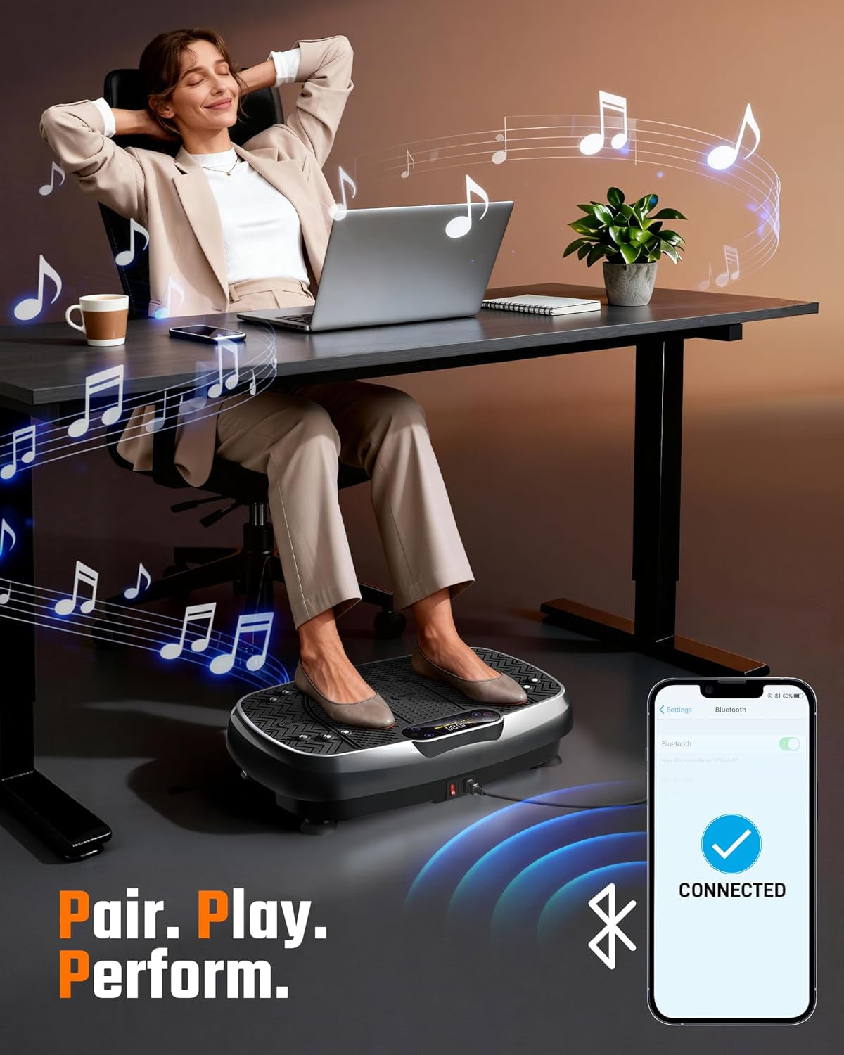 Vibration Plate Exercise Machine, 450Lbs Capacity Full Body Workout Platform, LED Display, Bluetooth Audio, Resistance Bands for Home Gym Office Fitness, Lymphatic Drainage and Weight Loss