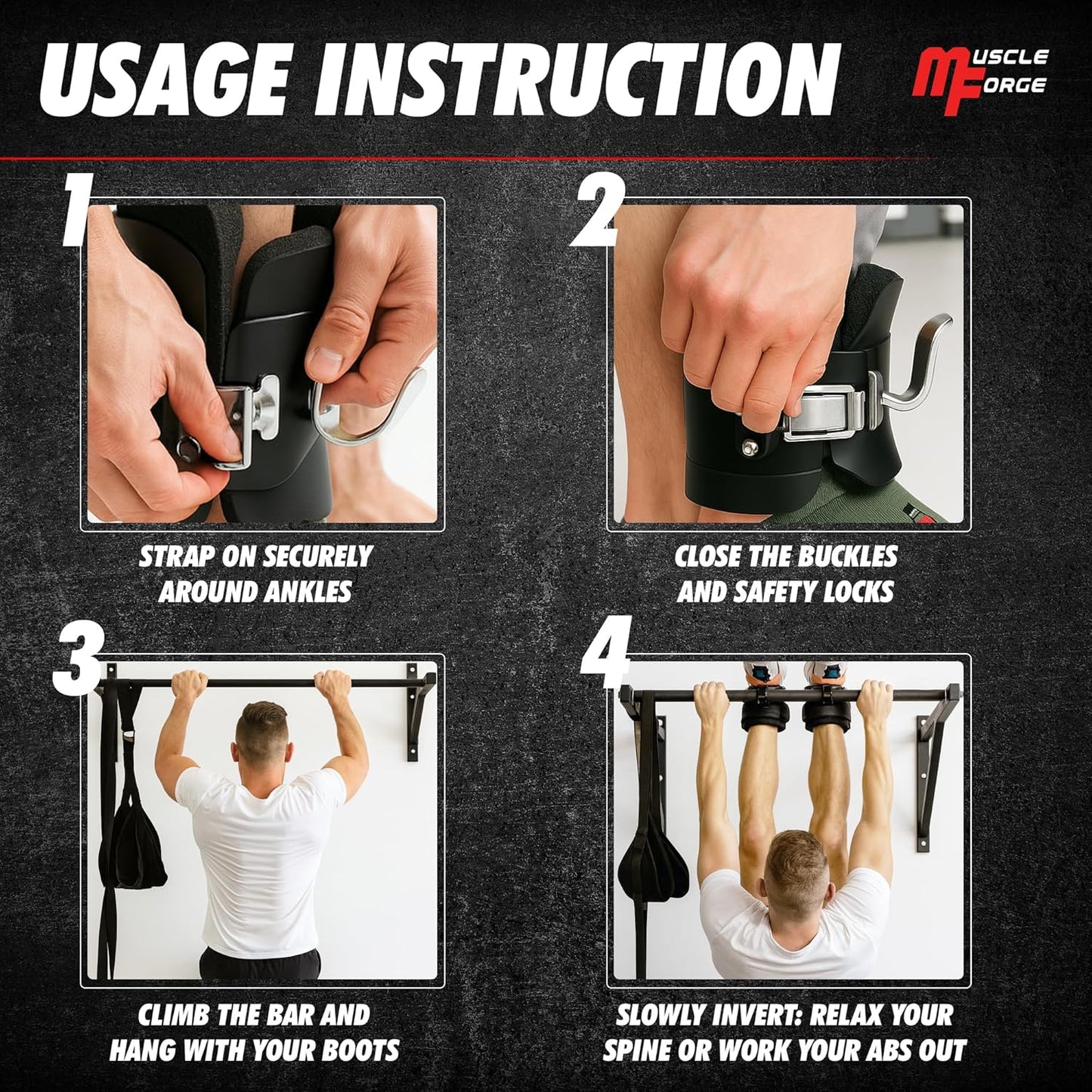 Transform Your Workout with MuscleForge Inversion Boots – Ultimate Back Pain Relief and Core Strengthening with Safety Lock and Comfort Padding