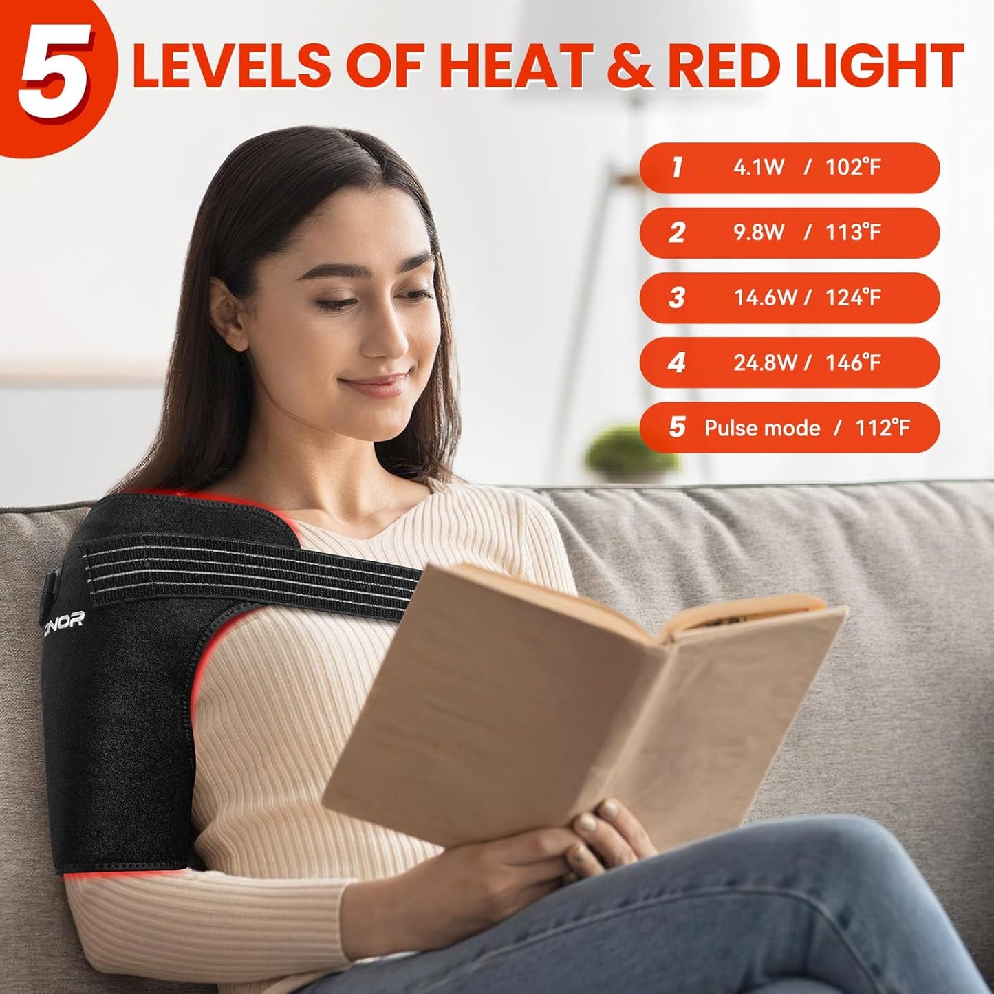 Red Light Therapy for Shoulder Pain Relief, Infrared Light Therapy for Body, Improve Joint Muscle, 660Nm & 850Nm Red Light Shoulder Wrap, Black1